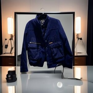 G-Star RAW Woman's Blue‎ Woolen Bomber Hiker Jacket Snaps Pockets Size Medium